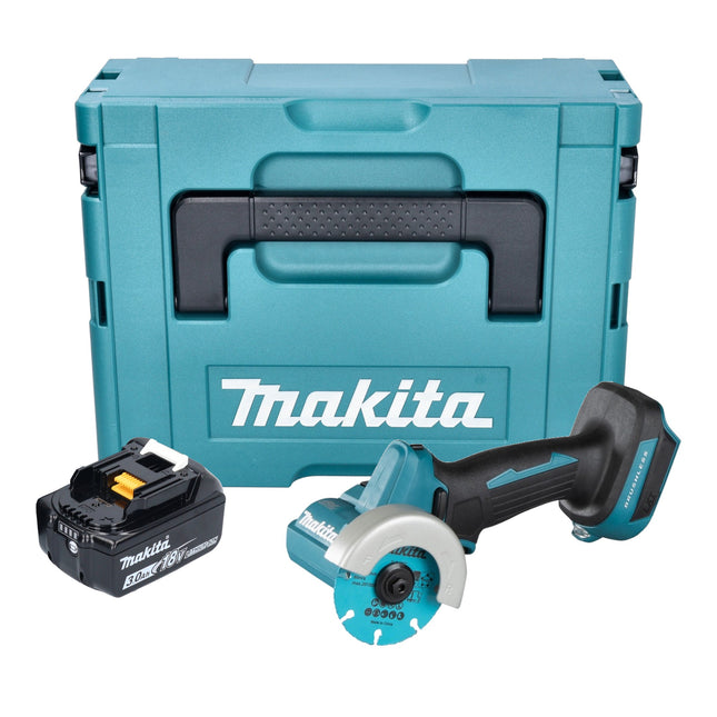 Makita DMC 300 F1J cordless angle grinder 18 V 76 mm brushless + 1x rechargeable battery 3.0 Ah + Makpac - without charger