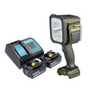 Foco de mano inalámbrico Makita DML 812 ST 18 V 1250 lm LED verde oliva outdoor adventure special edition + 2x batería recargable 5,0 Ah + cargador