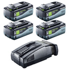 Festool 18V 4x8,0/SCA16 Kit énergie 4x batterie 18 V 8,0 Ah ( 4x 577323 ) + chargeur ( 576953 )
