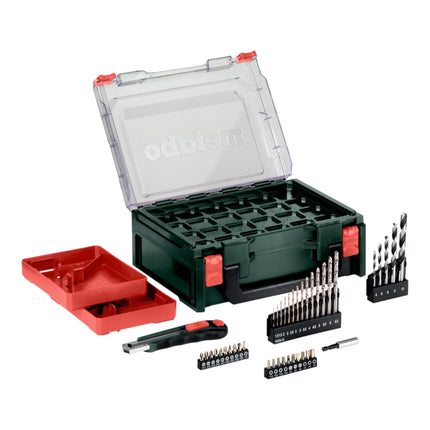Metabo Powermaxx BS Basic Set akumulatorowa wiertarko-wkrętarka 12 V 34 Nm ( 600080710 ) + 2x akumulator 2,0 Ah + ładowarka + 41-cz. zestaw akcesoriów + walizka