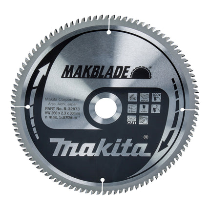 Hoja de sierra circular Makita MAKBLADE 260 x 30 x 2,3 mm 100 dientes ( B-32873 ) para madera