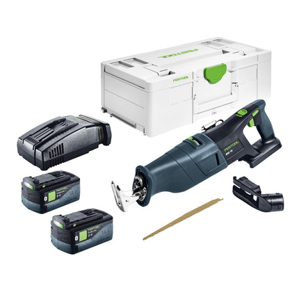 Sierra de sable sin cable Festool RSC 18 EB-Basic 18 V sin escobillas + 2x batería 5,0 Ah + cargador rápido + Systainer