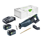 Sierra de sable sin cable Festool RSC 18 EB-Basic 18 V sin escobillas + 2x batería 5,0 Ah + cargador rápido + Systainer
