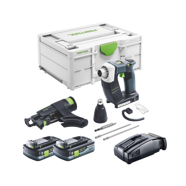Festool DURADRIVE DWC 18-4500 Atornillador básico sin cable para la construcción 18 V 14 Nm sin escobillas + 2x batería recargable 4,0 Ah + cargador rápido + systainer