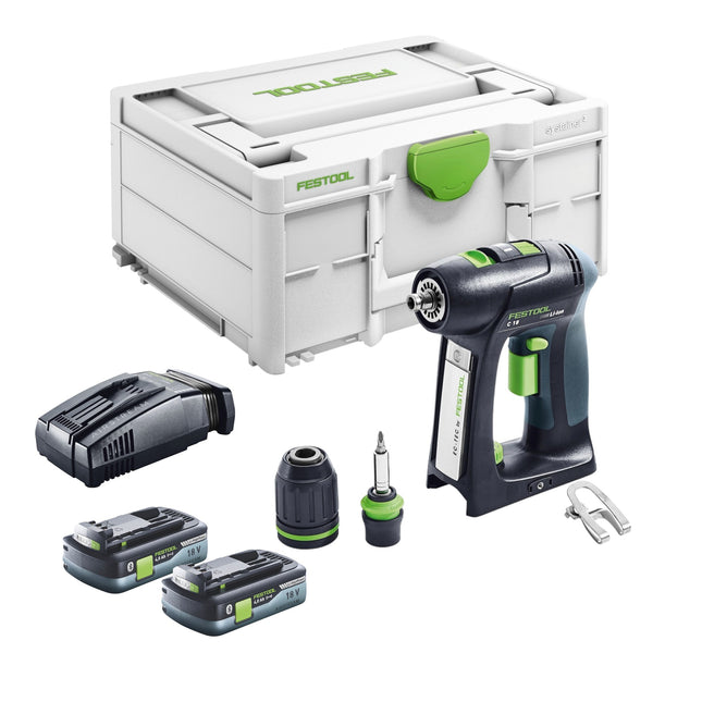 Festool C 18 Basic cordless drill driver 18 V 45 Nm brushless + 2x battery 4.0 Ah + quick charger + systainer