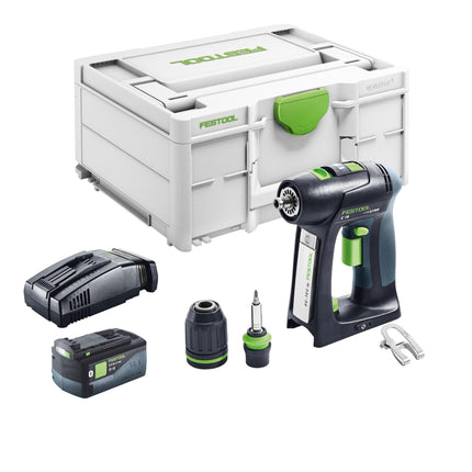Festool C 18 Basic cordless drill driver 18 V 45 Nm brushless + 1x rechargeable battery 5.0 Ah + quick charger + systainer