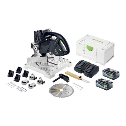 Festool SYMC 70 EB-Basic SYMMETRIC Scie à plinthes sans fil 36 V ( 2 x 18 V ) 216 mm + 2x batterie 8,0 Ah + double chargeur + Systainer