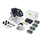 Festool SYMC 70 EB-Basic SYMMETRIC Scie à plinthes sans fil 36 V ( 2 x 18 V ) 216 mm + 4x batterie 8,0 Ah + double chargeur + Systainer