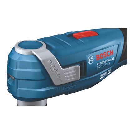 Bosch GOP 18V-34 Multi Cutter professionale a batteria 18 V Starlock Plus + 1x batteria ricaricabile 2,0 Ah + caricatore + 17 accessori + L-Boxx