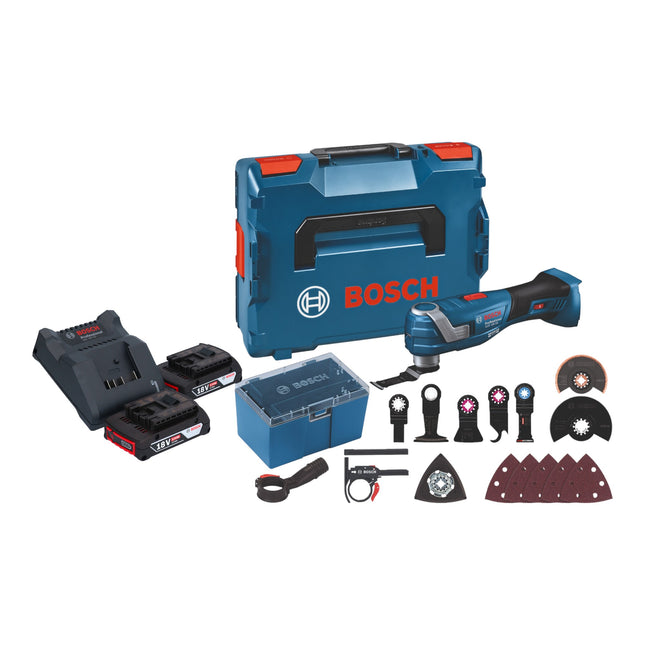 Bosch GOP 18V-34 Professional Cordless Multi Cutter 18 V Starlock Plus + 2x battery 2.0 Ah + charger + 17 pcs. accessories + L-Boxx