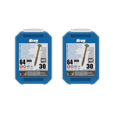 Kreg 2x HD Protec-Kote Maxi-Loc tornillos perforadores 64 mm ( 2x SML-C2X250-30-INT ) Rosca gruesa 60 piezas