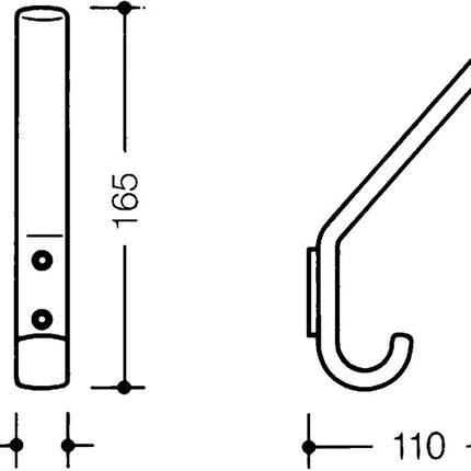 HEWI Garderobenhaken 477.90.070 ( 3000206897 ) einfach Ausladung 108 mm Höhe 163 mm