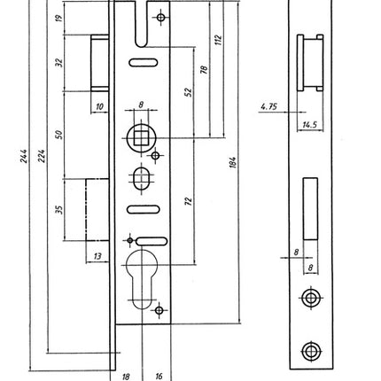 Bever cerradura de embutir de marco tubular ( 3322099051 ) PZW 24/30/72/8 mm DIN izquierda / derecha cerradura de embutir tiro 11 mm 244 mm