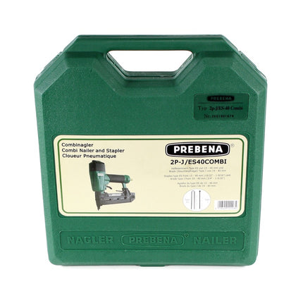 Prebena Druckluftnagler 2P-J/ES 40 COMBI 5 bis 7 Bar - im Transportkoffer + Prebena J 40 CNKHA Stauchkopfnägel Brads 40 mm 5000 Stück - Toolbrothers