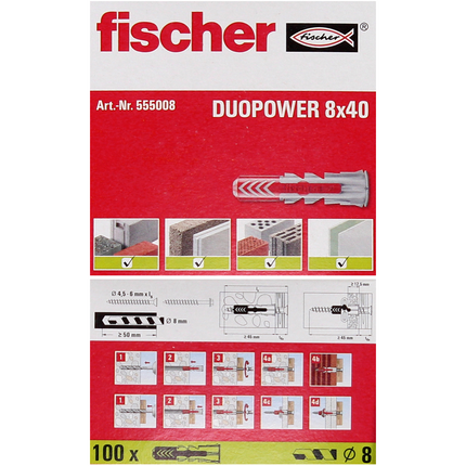 Taco de expansión Fischer DUOPOWER 8x40mm 500 piezas (5x 555008)