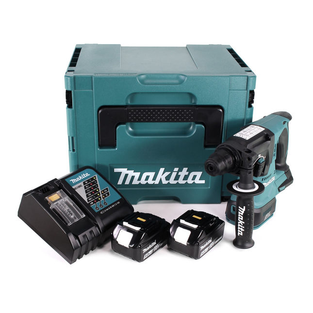 Trapano a percussione a batteria Makita DHR 242 RTJ 18V 2.0J SDS-plus Brushless + 2x batteria ricaricabile 5.0Ah + caricabatterie + Makpac