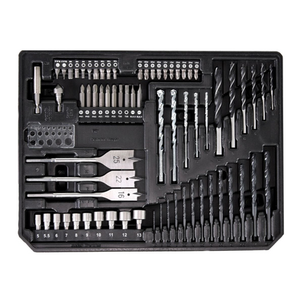 Llave de impacto a batería Makita DTD 156 SG1X4 18V 155Nm + 1x batería 6,0Ah + cargador + juego de brocas de 70 piezas + maletín de herramientas de aluminio X4 con inserto universal