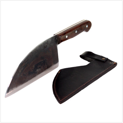 Serra Grande ''Cutelo Carbono'' cuchillo de cocina tradicional brasileño forjado a mano con hoja de 20,3 cm + funda de cuero genuino
