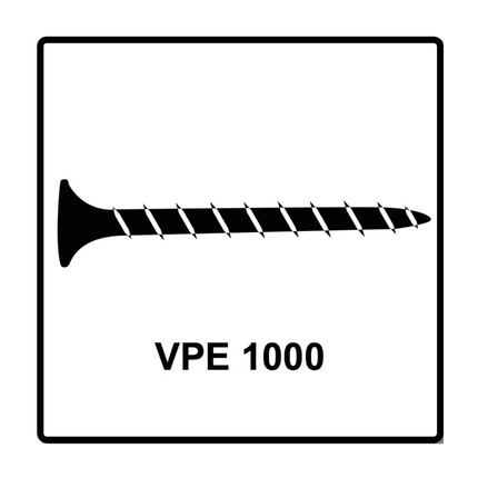 Tornillos para paneles de yeso SPAX GIX-B en cargador, 3,9x25 mm, punta de aguja, 1000 piezas (1891170390256) rosca completa, cabeza de trompeta, Phillips H2