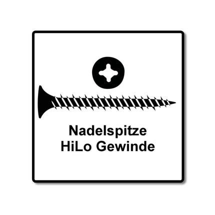 Tornillos para paneles de yeso SPAX GIX-C para fibra de yeso almacenados en cargadores 3,9x45 mm fosfatados 1000 piezas (1791170390456) rosca completa, cabezal de fresado puntiagudo, ranura transversal H2, punta de aguja