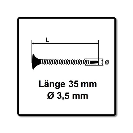 SPAX GIX-D Viti per cartongesso 3,5x35mm fosfatate 1000 pezzi ( 1991170350356 ) Filetto pieno, testa a tromba, incavo a croce H2