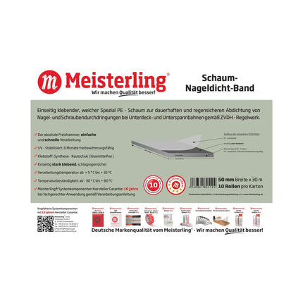 Cinta selladora de uñas de espuma Meisterling 3 mm x 50 mm x 30 m (006040000050)