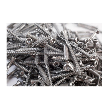 Tornillos para terraza Meisterling 5x60 mm 200 piezas (010010000021) Punta CUT Lente de 90° Cabeza avellanada con rosca gruesa Torx 2/3 Acero inoxidable VA