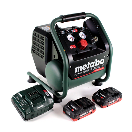Metabo Power 160-5 18 LTX BL OF compresor sin cable 18 V 8,0 bar sin escobillas + 2x LiHD paquete de baterías 4,0 Ah + cargador