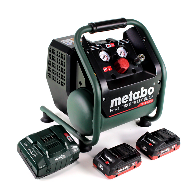 Metabo Power 160-5 18 LTX BL OF compresor sin cable 18 V 8,0 bar sin escobillas + 2x LiHD paquete de baterías 4,0 Ah + cargador