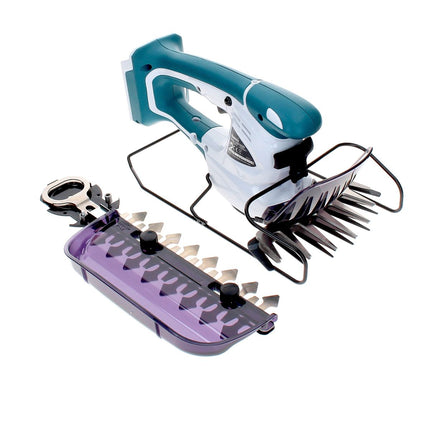 Juego Makita serie DK 14004 G con taladro atornillador inalámbrico DF 347 D 14,4 V + tijeras para césped UM 165 D + 1 batería de 1,3 Ah + cargador + delantal de trabajo