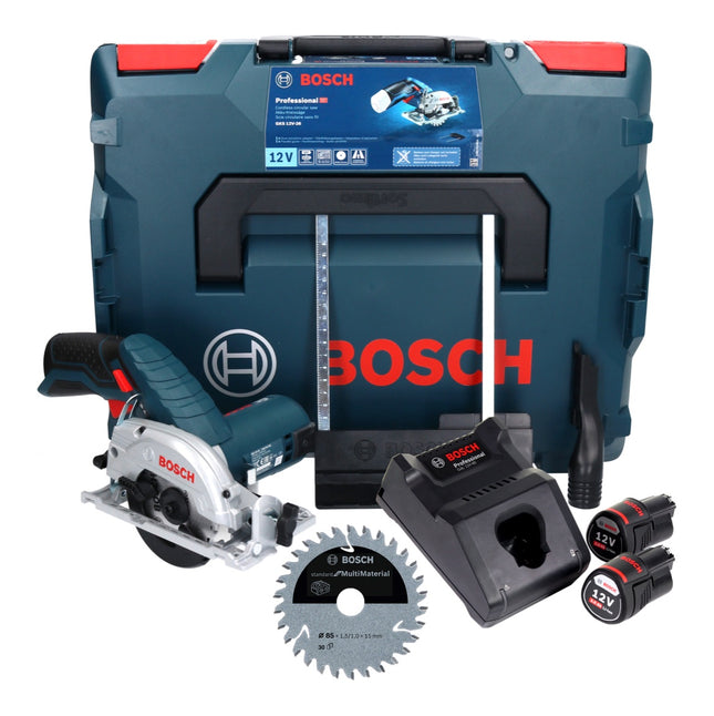 Sierra circular inalámbrica Bosch GKS 12V-26 Professional 12 V 85 mm + 2x baterías 3,0 Ah + cargador + hoja de sierra + L-Boxx