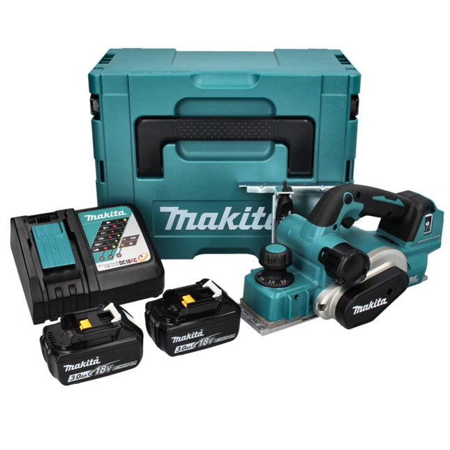 Makita DKP 181 RFJ cepillo sin cable 82 mm 18 V sin escobillas + 2x batería recargable 3,0 Ah + cargador + Makpac