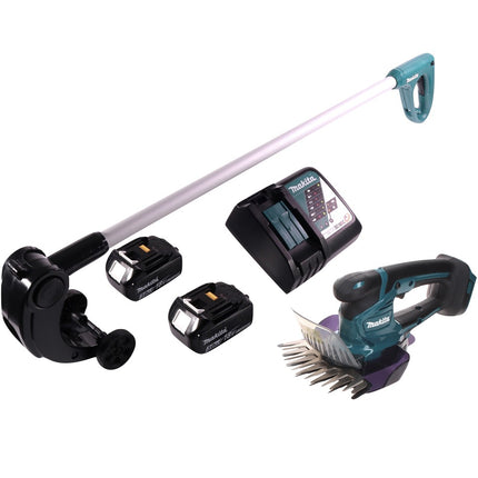 Tijeras para césped a batería Makita DUM 604 RF 18 V + mango alargador con rodillo + 2x baterías 3,0 Ah + cargador
