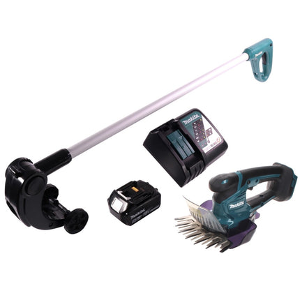 Tijera cortacésped a batería Makita DUM 604 RT1 18 V + mango alargador con rodillo + 1x batería 5,0 Ah + cargador