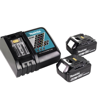 Cisaille à gazon sans fil Makita DUM 604 RG 18 V + rallonge de poignée avec rouleau + 2 batteries 6,0 Ah + chargeur