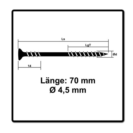 Tornillo fachada SPAX 4,5 x 70 mm 100 piezas Acero inoxidable A2 (25470004507022) rosca de fijación mini cabeza avellanada T-STAR Plus Torx T20 CUT.