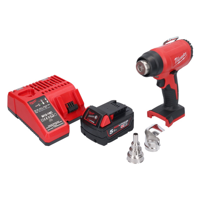 Pistola de aire caliente sin cable Milwaukee M18 BHG-501 18 V 470 °C + 1x batería recargable 5,0 Ah + cargador