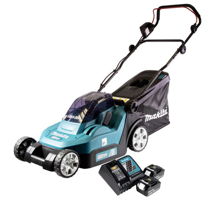Makita DLM 432 RF2 cordless lawn mower 36 V ( 2x 18 V ) 43 cm brushless + 2x rechargeable battery 3.0 Ah + charger
