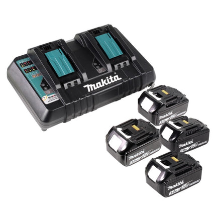 Cortacésped sin cable Makita DLM 432 PF4 36 V ( 2x 18 V ) 43 cm sin cepillos + 4x batería 3.0 Ah + cargador doble