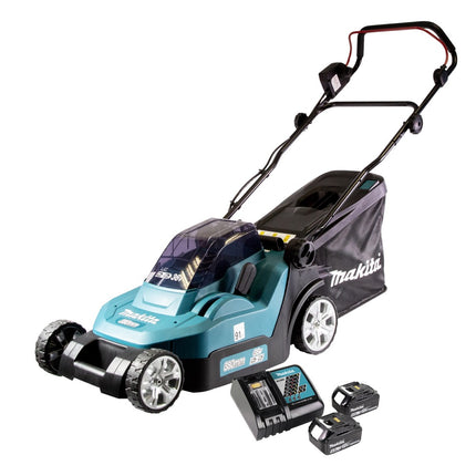 Makita DLM 432 RM2 cordless lawn mower 36 V ( 2x 18 V ) 43 cm brushless + 2x battery 4.0 Ah + charger