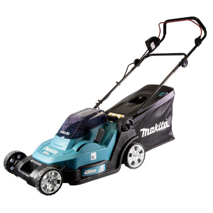 Makita DLM 432 PT4 Tondeuse à gazon sans fil 36 V (2x 18 V) 43 cm brushless + 4x Batteries 5.0 Ah + Chargeur double
