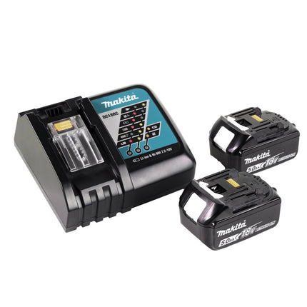Makita DLM 382 RT2 Batterie tondeuse 36 V ( 2x 18 V ) 38 cm 40 l + 2x batterie 5,0 Ah + chargeur + chargeur de batterie