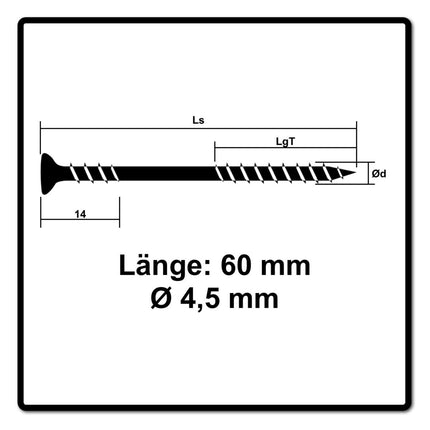 SPAX Facade Screw 4.5 x 60mm - Stainless Steel A2 - Fixing Thread - Raised Countersunk Head- T-STAR Plus Torx T20 - CUT 200 pcs. (2x 25470004506022)