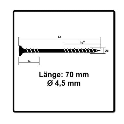 Tornillo fachada SPAX 4,5 x 70 mm 500 piezas Acero inoxidable A2 (5x 25470004507022) rosca de fijación mini cabeza avellanada T-STAR Plus Torx T20 CUT