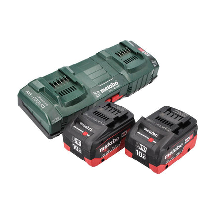 Metabo Set de base - 2x Batteries 18 V 10,0 Ah LIHD + Chargeur double + Coffret metaBOX