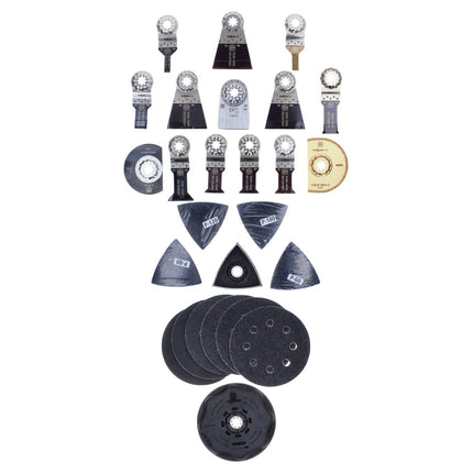 Oscilador de batería FEIN MultiMaster AMM 500 PLUS C 18 V Starlock Plus + 2 baterías 3,0 Ah + cargador + juego de accesorios de 34 piezas + maletín