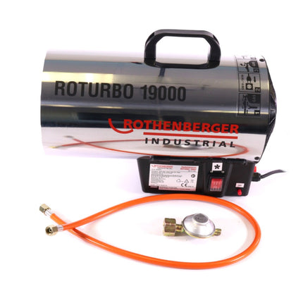 Rothenberger Industrial Set 2x Cañón calefactor RoTurbo 19000 + encendido piezoeléctrico + manguera + regulador (2x 1500000051) Llama 980 °C