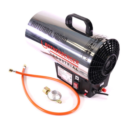 Rothenberger Industrial Set 2x Cañón calefactor RoTurbo 19000 + encendido piezoeléctrico + manguera + regulador (2x 1500000051) Llama 980 °C