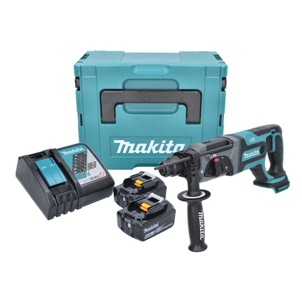 Taladro percutor a batería Makita DHR 241 RGJ 18 V 2.0 J SDS plus + 2x baterías 6.0 Ah + cargador + maletín Makpac