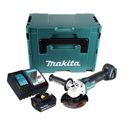 Makita DGA 504 RG1J Amoladora angular sin cable 18 V 125 mm sin escobillas + 1x Batería 6.0 Ah + Cargador + Maletín Makpac